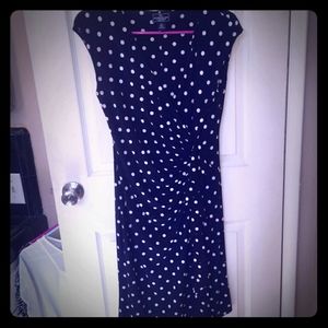 Navy Blue polka dot wrapdress w/ front ruching